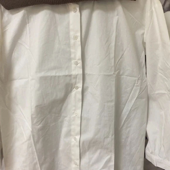 Hi-Low Brown Sweater Dress With White Shirt - Picture 6 of 10